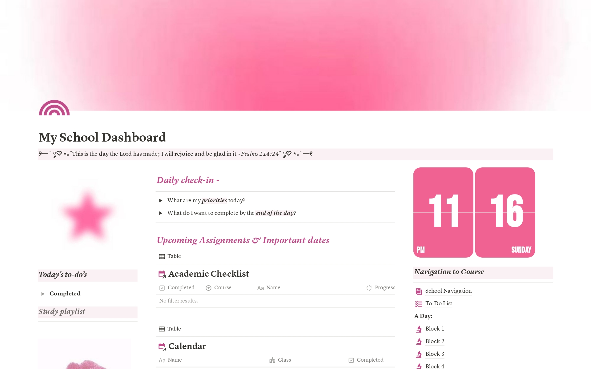 Vista previa de una plantilla para My School Dashboard ~ Pink 