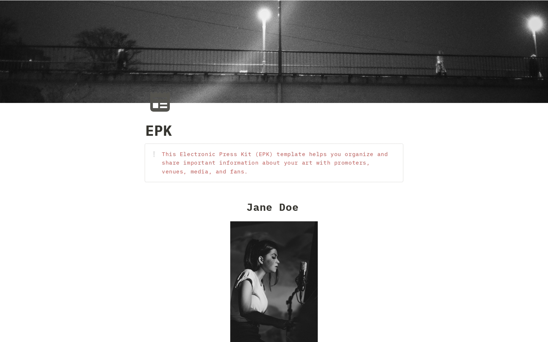 Vista previa de plantilla para EPK