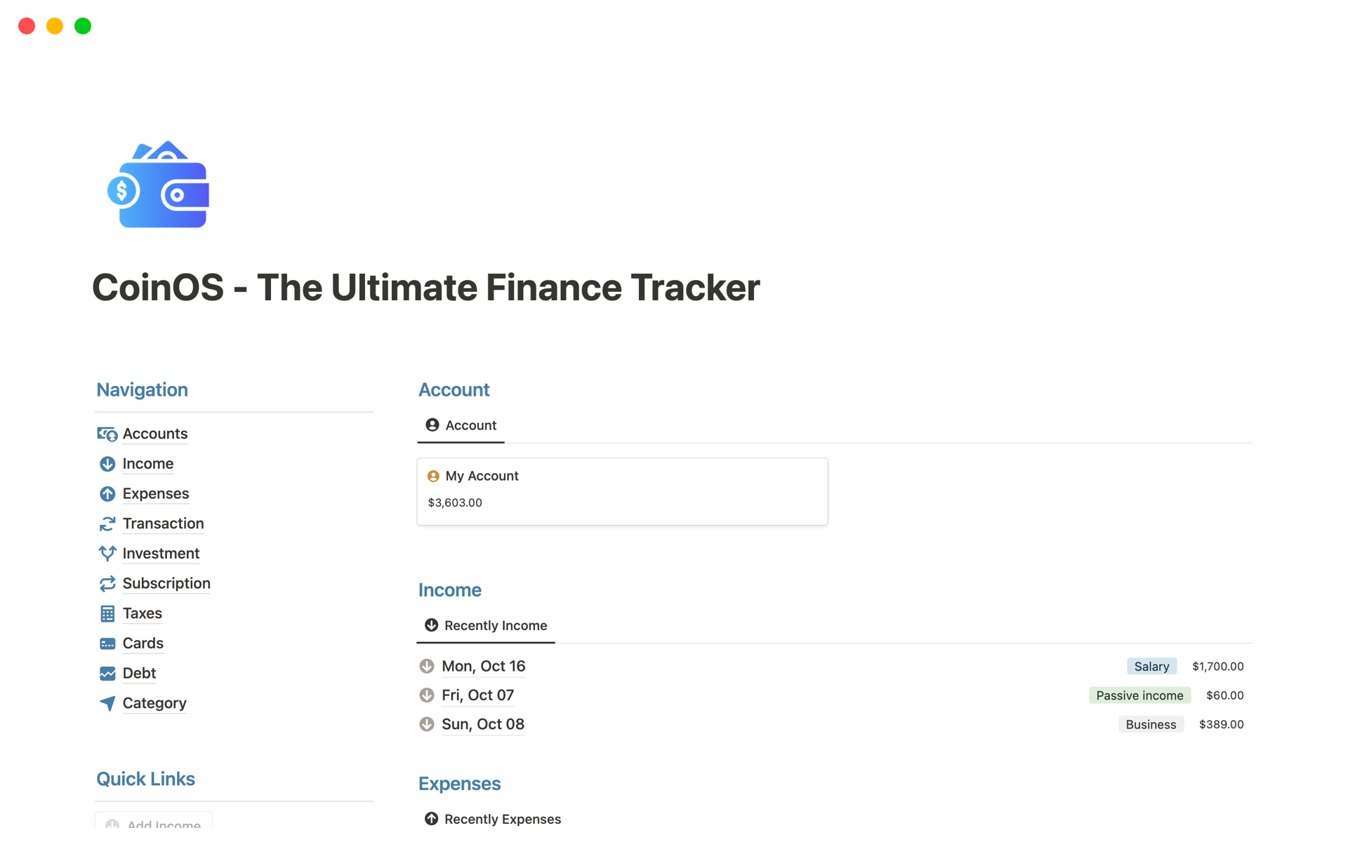 Ultimate Finance Tracker for Notion

Presenting the most comprehensive finance tracker tailored for Notion users. Dive deep into each financial facet of your life with detailed databases, interwoven to provide clarity, control, and convenience.