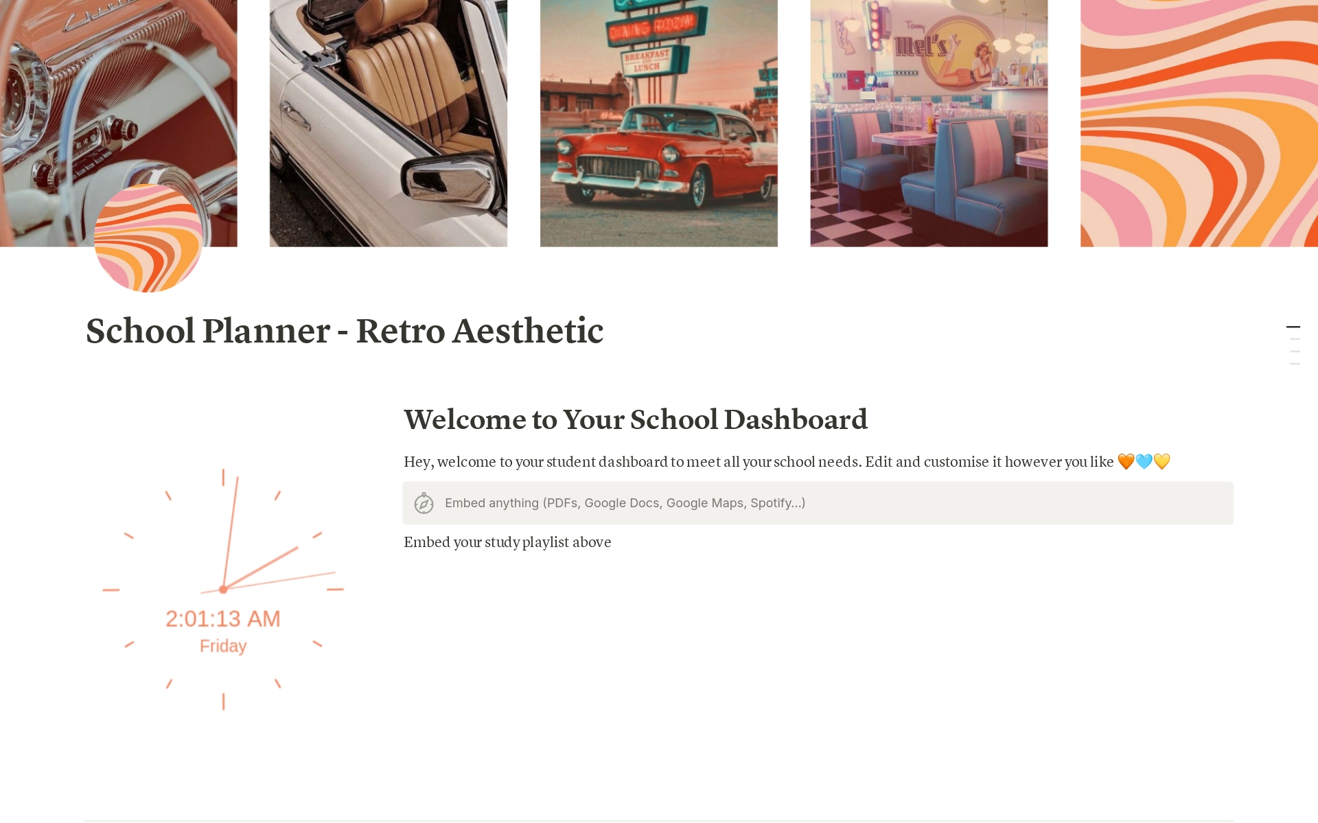 A template preview for Retro School Planner