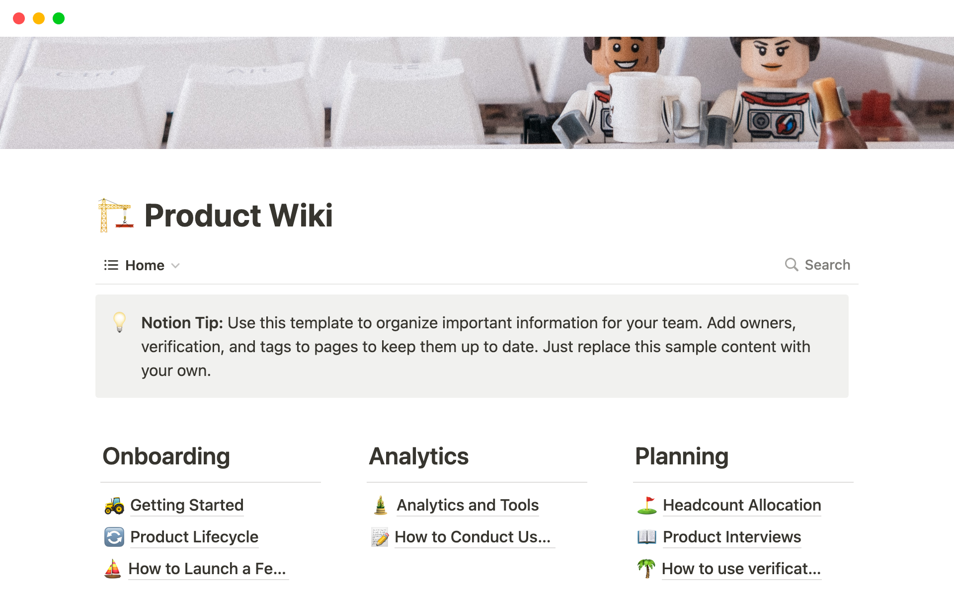En förhandsgranskning av mallen för Product Wiki