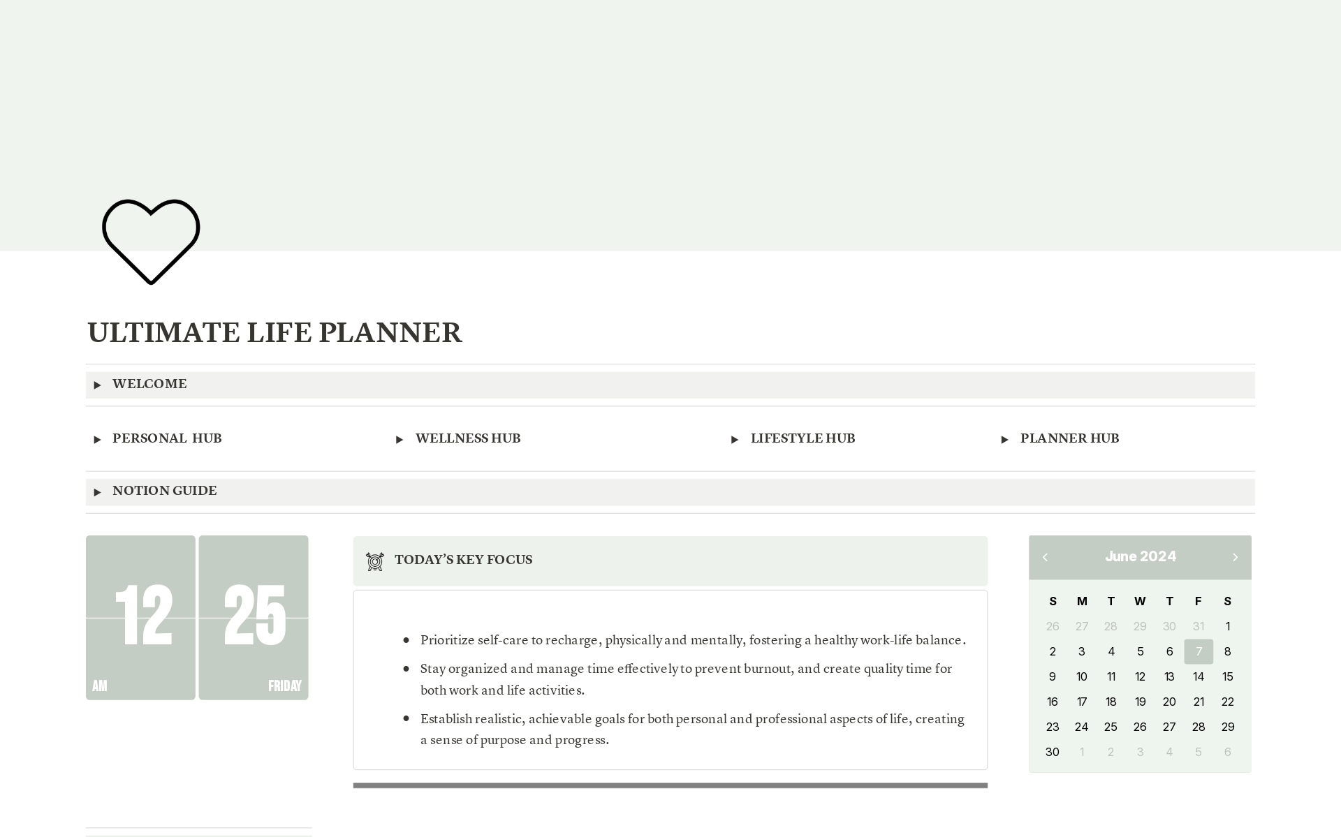 En förhandsgranskning av mallen för Life Planner - Minimalist Aesthetic - Sage Green 