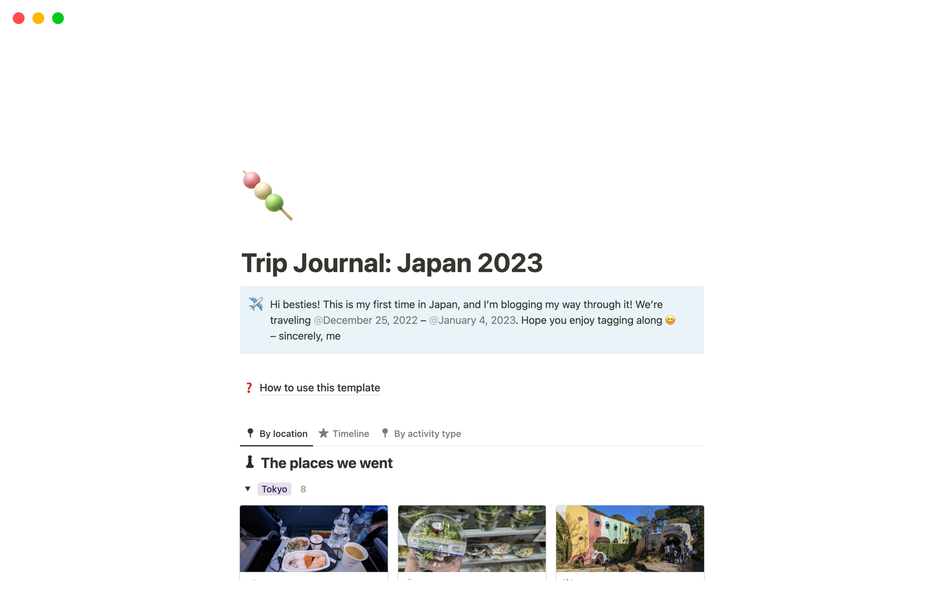 Aperçu du modèle de Trip Journal