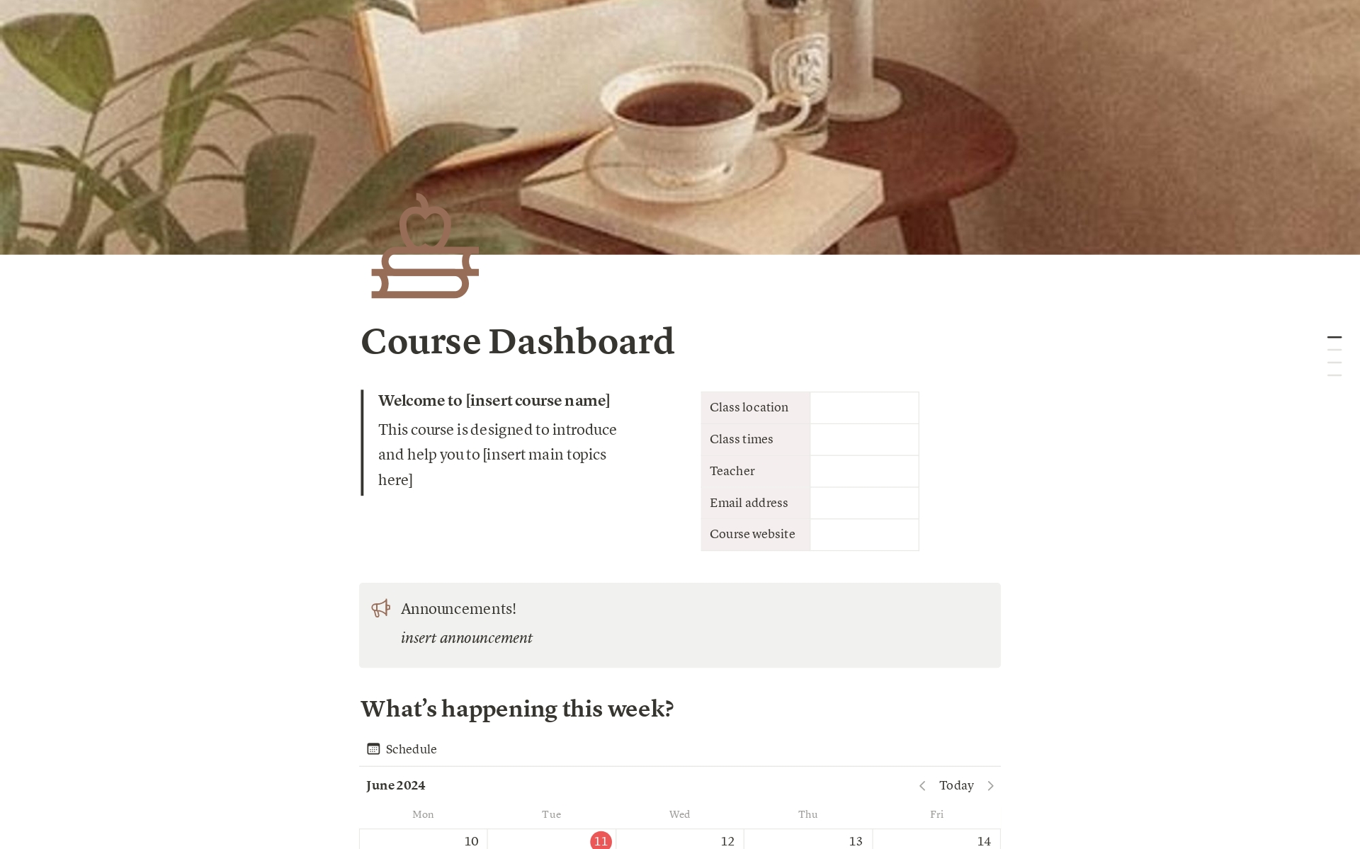 A template preview for Course Dashboard