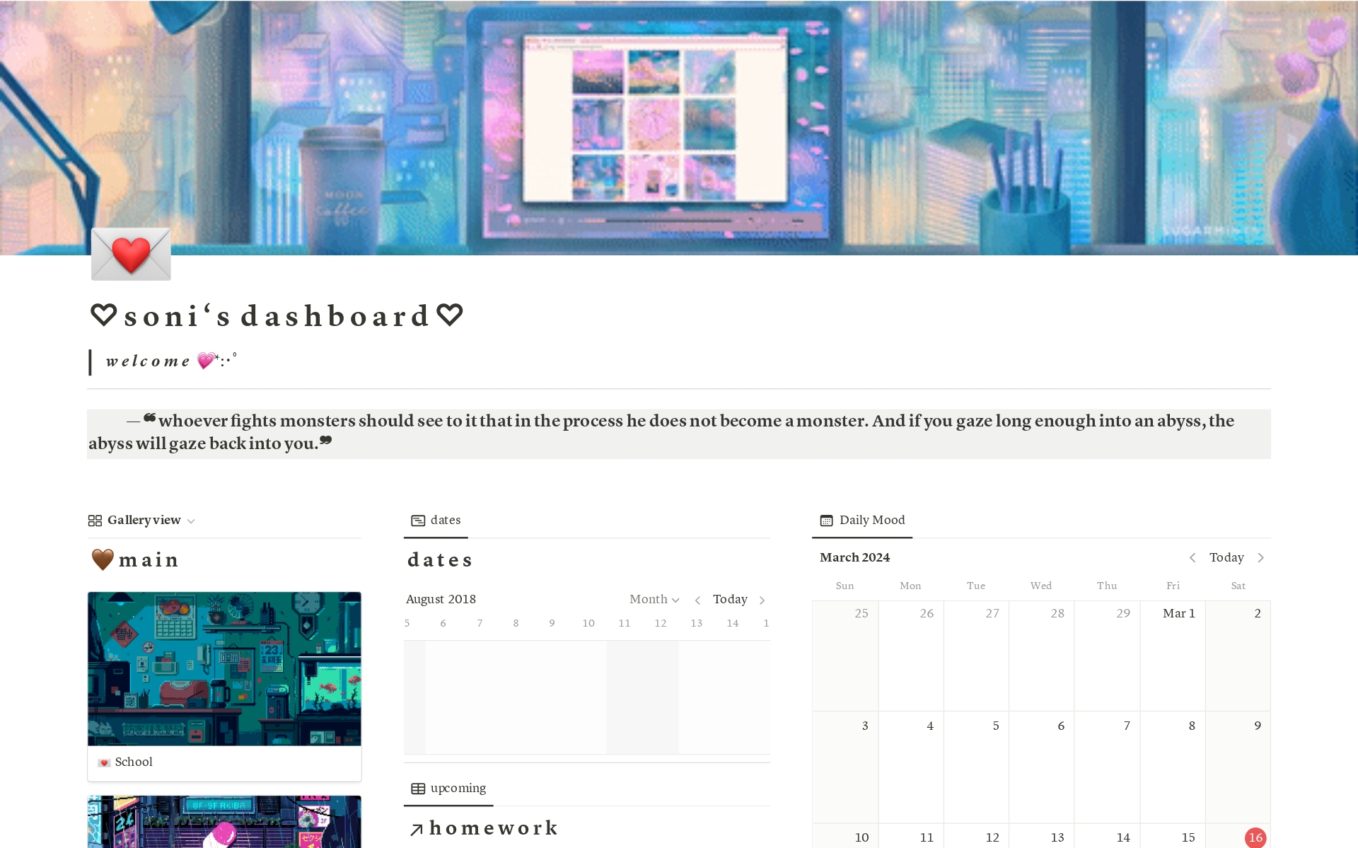 A template preview for Student Dashboard Aesthetic