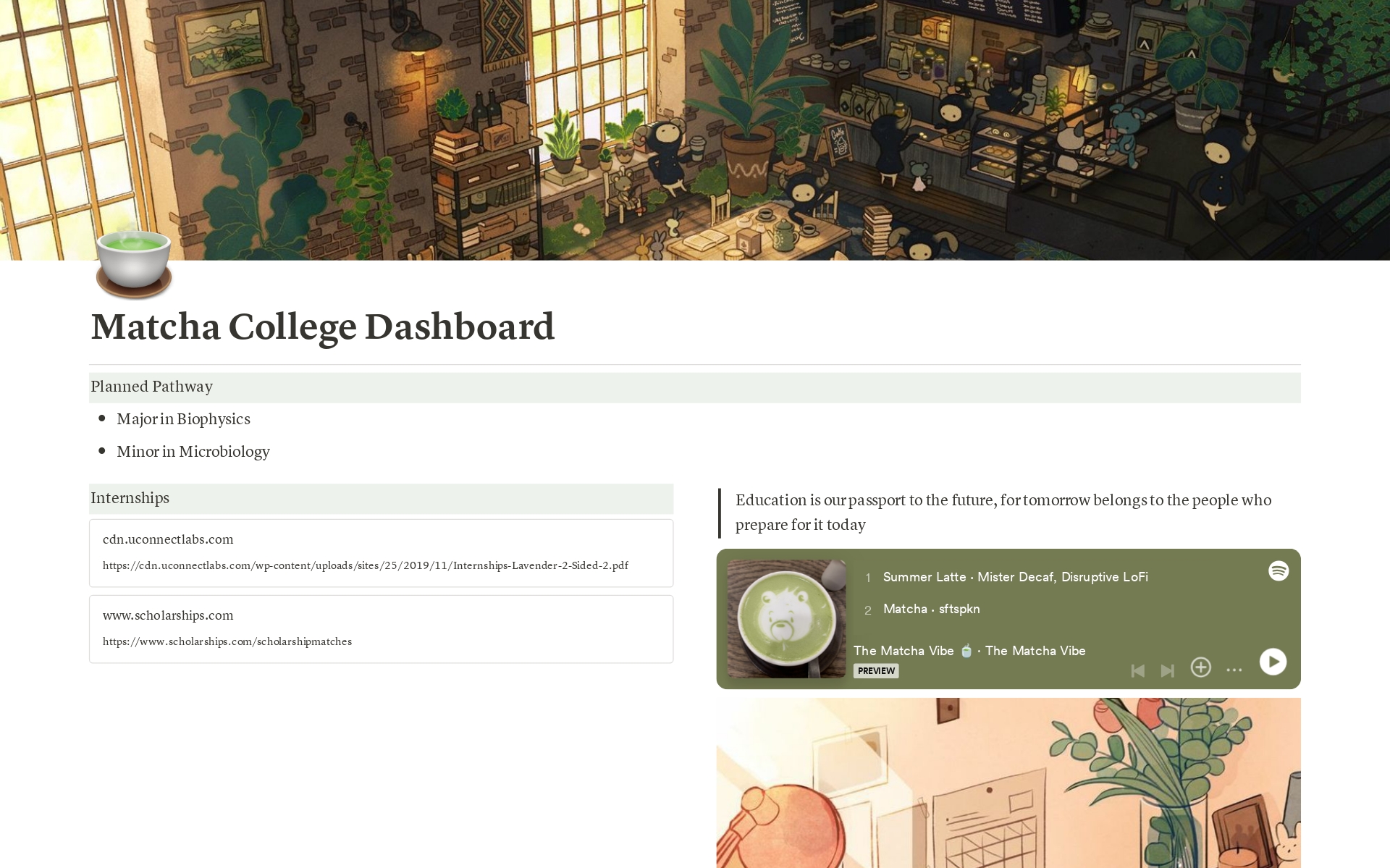En förhandsgranskning av mallen för Matcha Themed College Prospect Dashboard