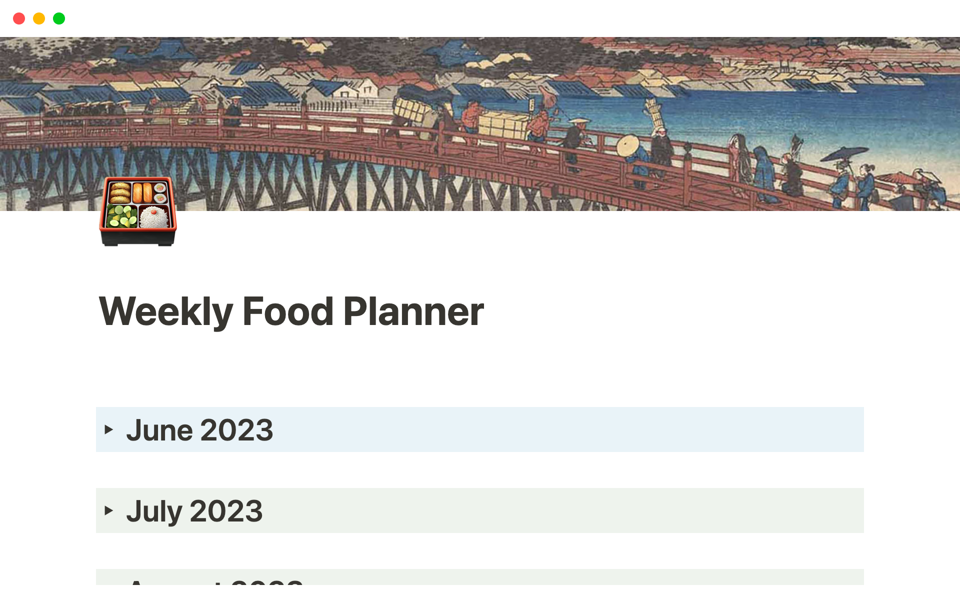 En forhåndsvisning av mal for Weekly Food Planner
