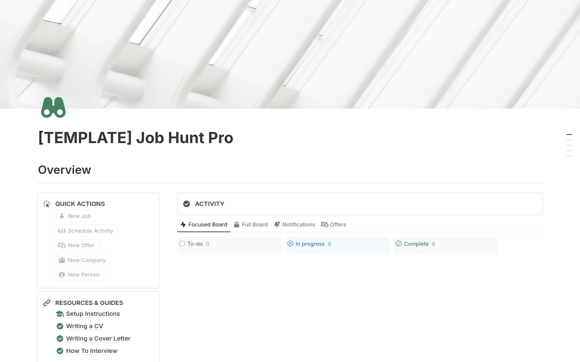 Vista previa de una plantilla para Job Hunt Pro