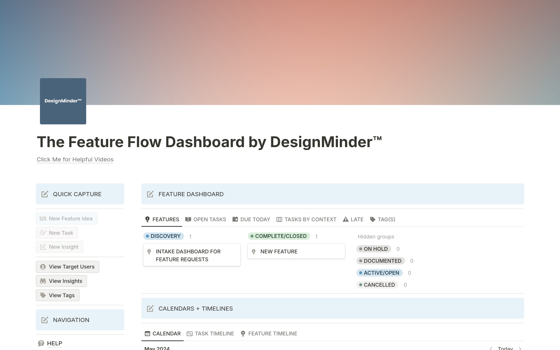 En förhandsgranskning av mallen för Feature Flow Dashboard  by  DesignMinder™