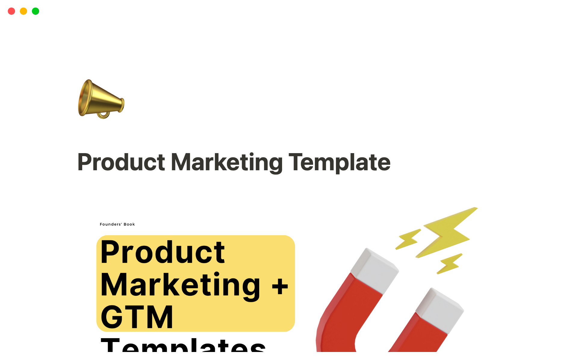 En forhåndsvisning av mal for Product Marketing + GTM Template