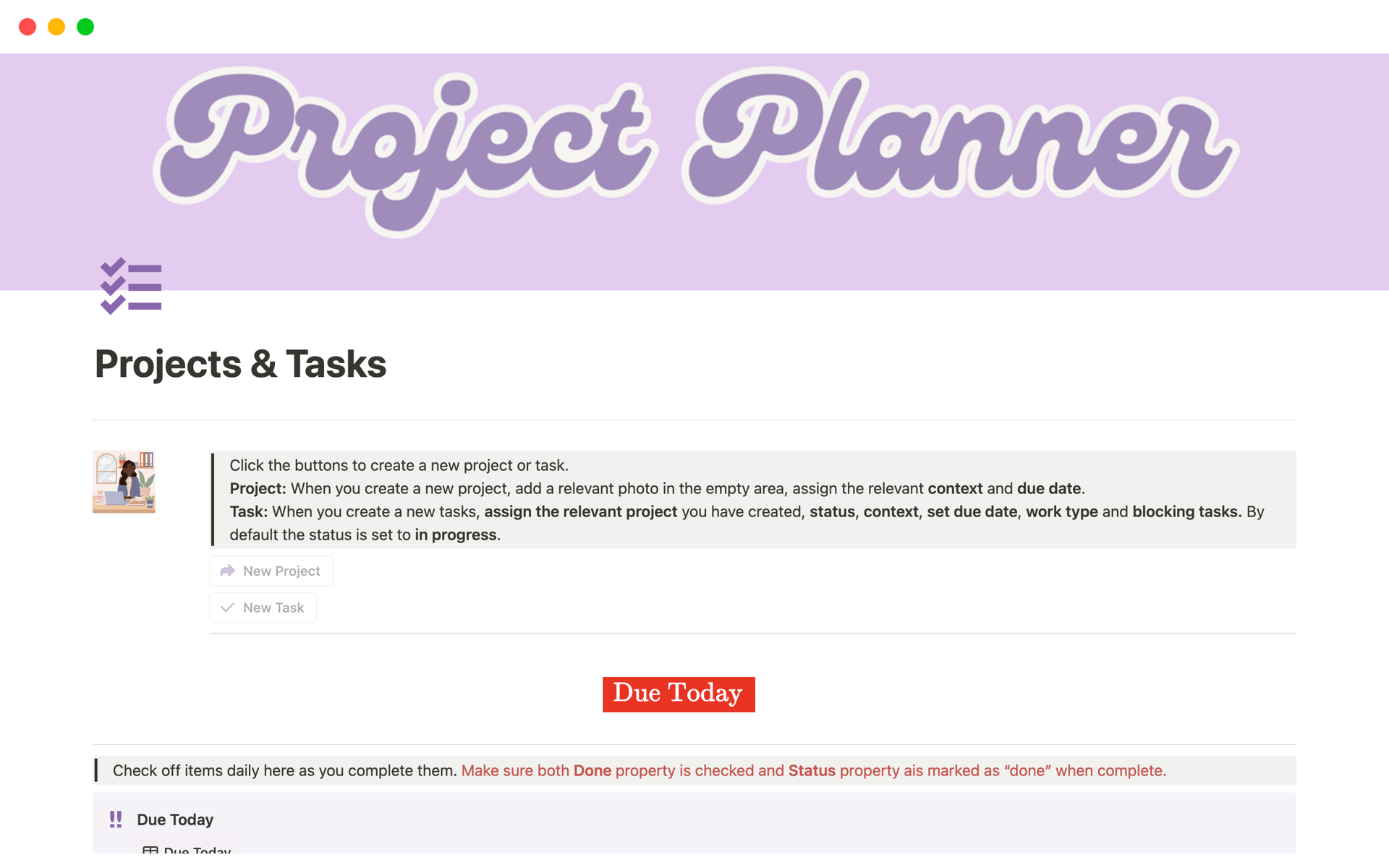 En forhåndsvisning av mal for Automated Projects and Tasks Planner