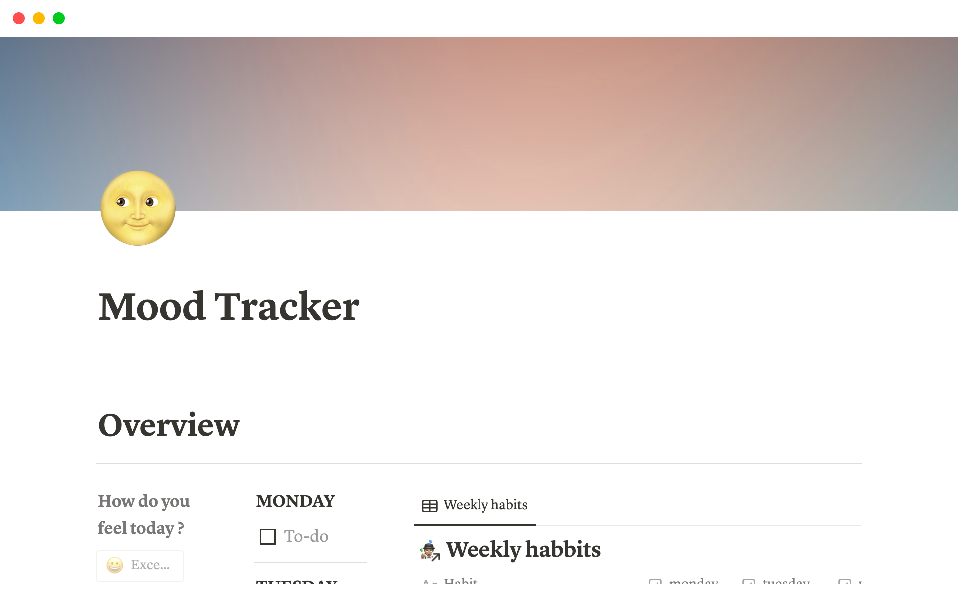 Notion Mood & Habit Trackerのテンプレートのプレビュー