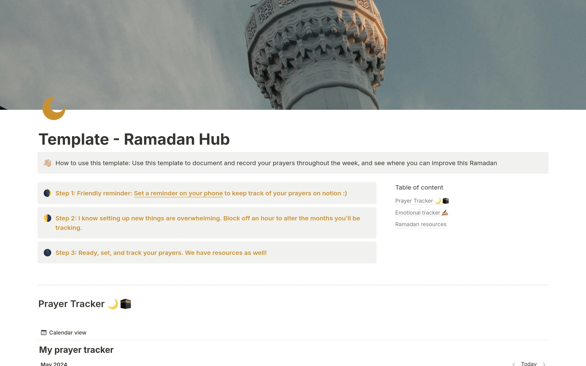 Uma prévia do modelo para Ramadan Hub
