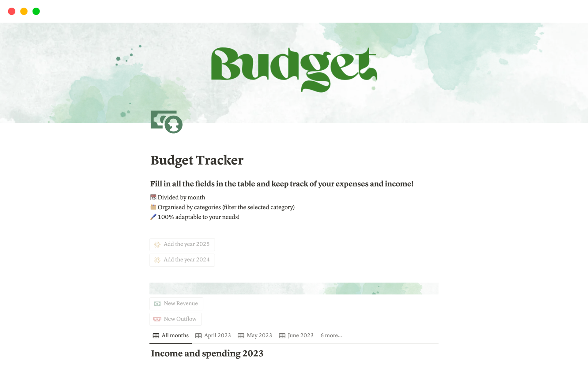 En forhåndsvisning av mal for Smart budget Tracker