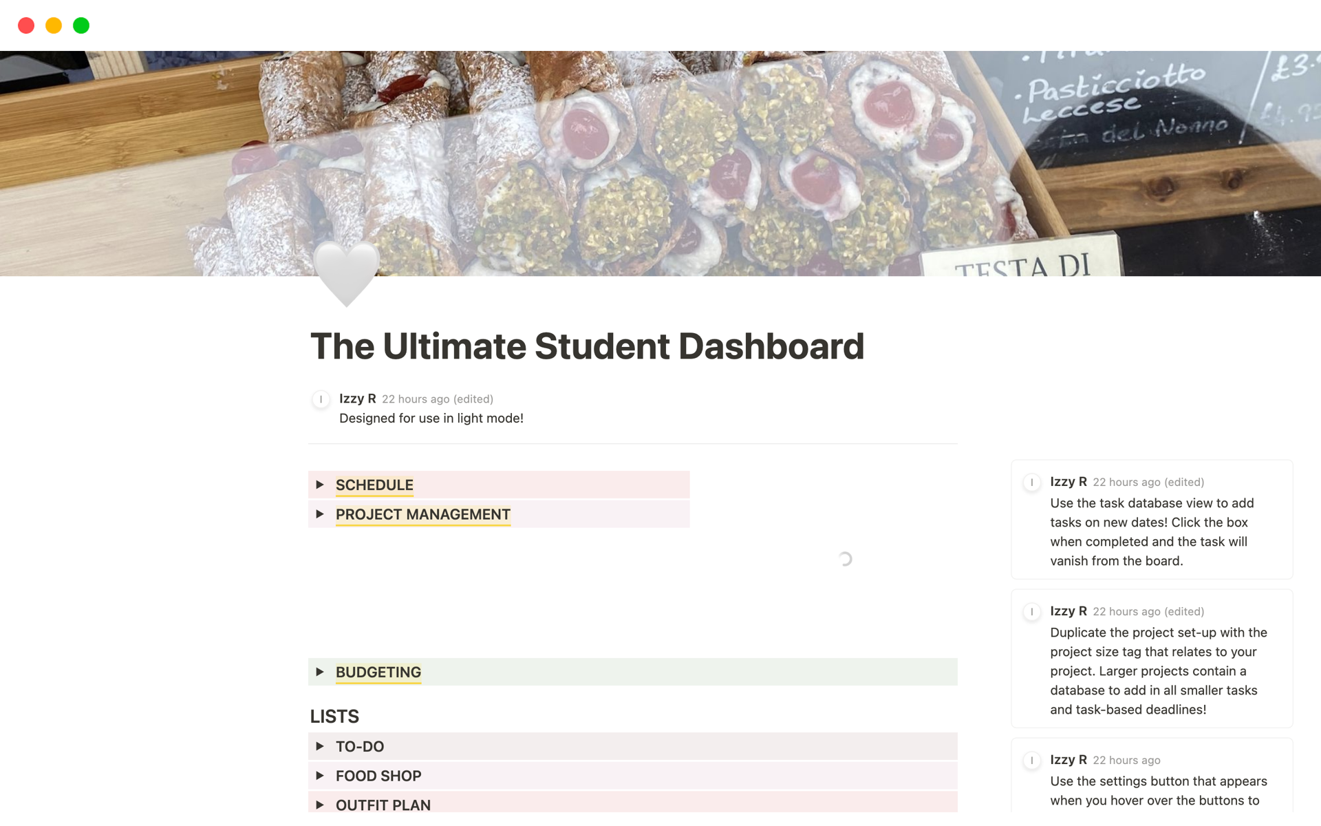 En forhåndsvisning av mal for The Ultimate Student Dashboard