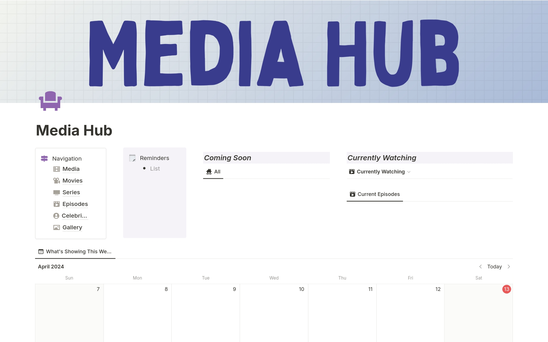 A template preview for Media Hub