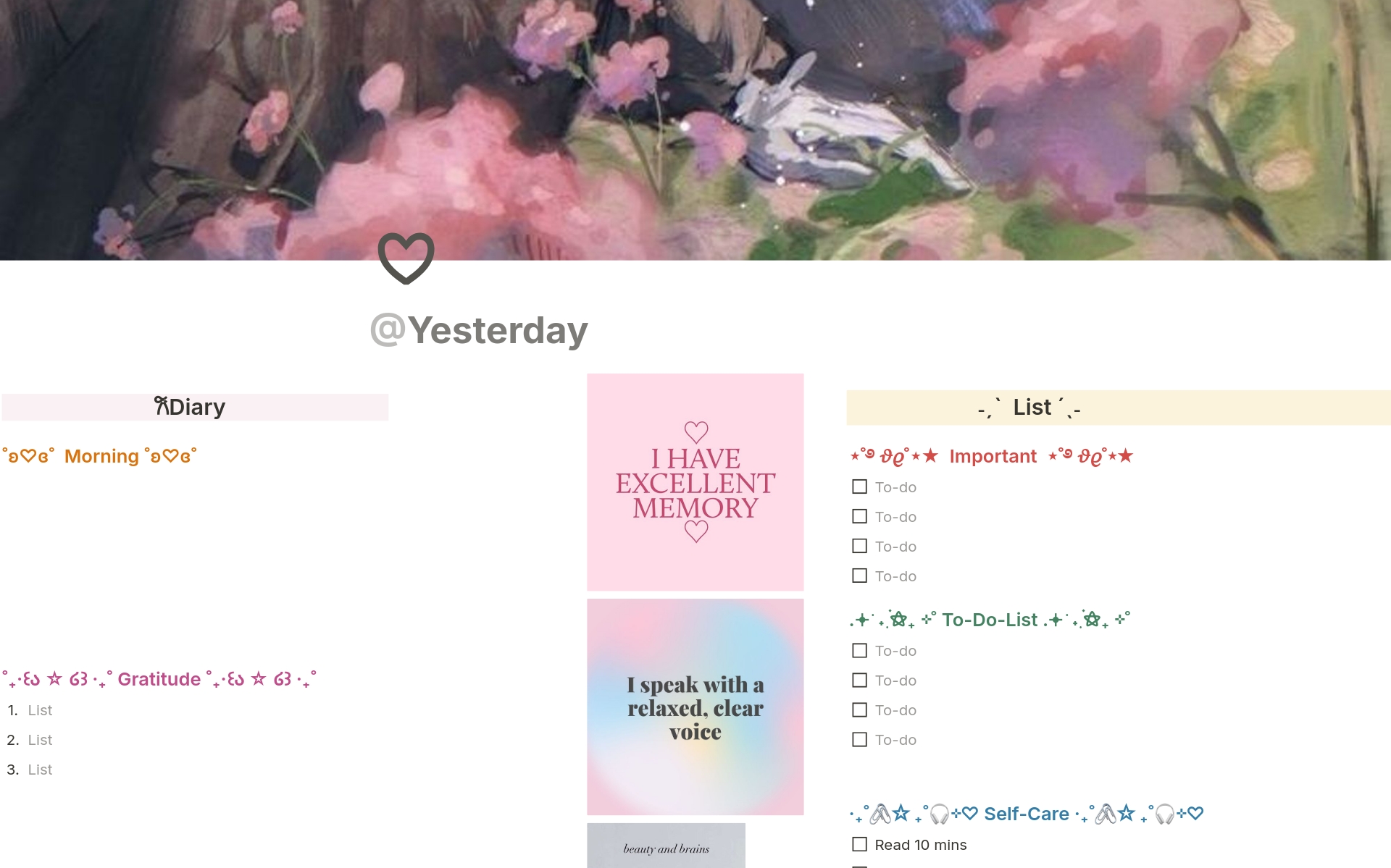 Template consists of : 
- youtube videos (credits to the original owners : UC64KwGynvj3hA7T0C9gC5cA, UC-ga3onzHSJFAGsIebtVeBg)
- pinterest pictures (credits to the original owners) 
- spotify playlists (self-made playlists, credits to original artists)