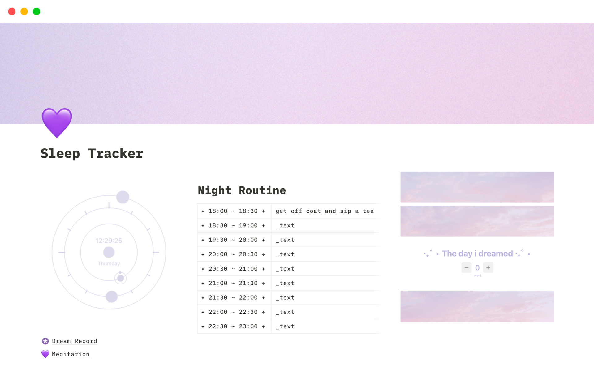 A template preview for Sleep Tracker