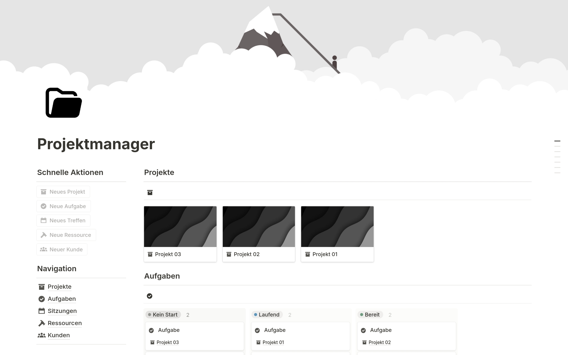 A template preview for Projektmanager