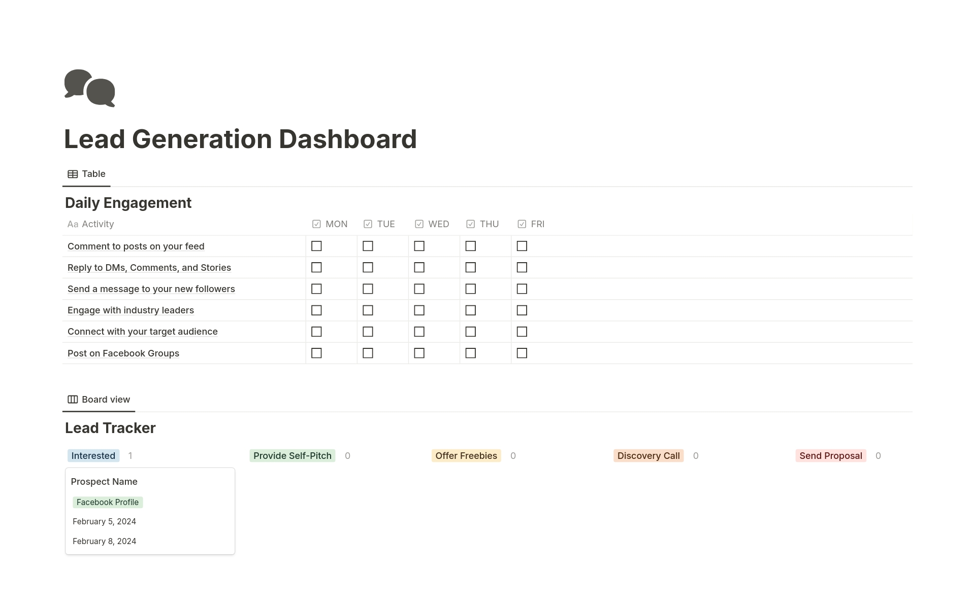 Vista previa de plantilla para Lead Generation Dashboard