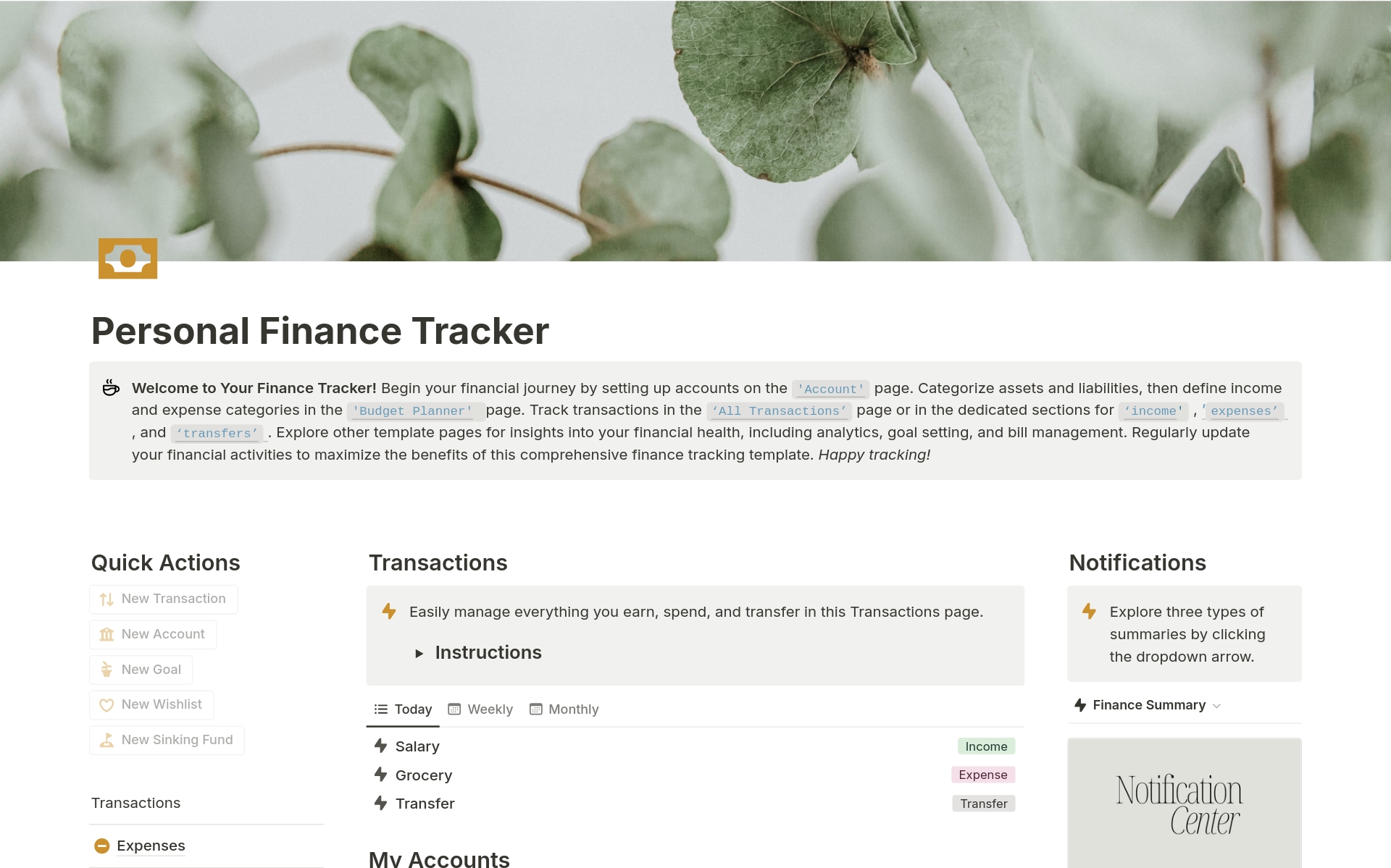 Mallin esikatselu nimelle Personal Finance Tracker