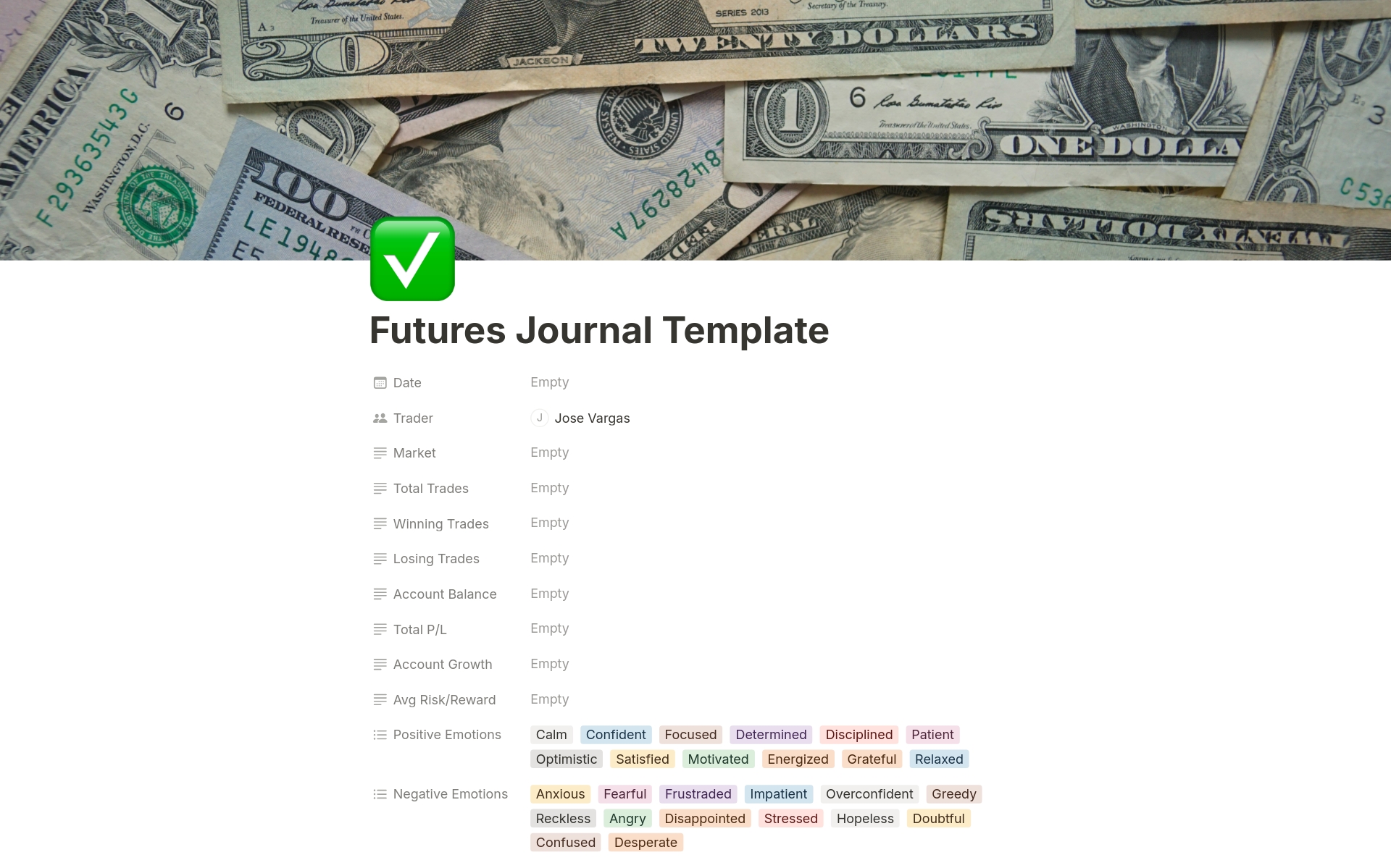 A template preview for Trading Journal (Stocks & Futures)
