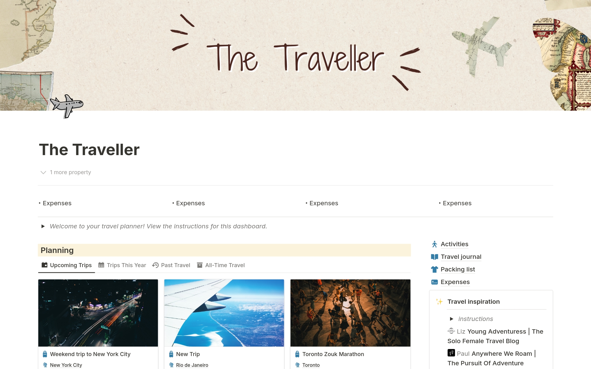 This travel planner is for detail oriented and tech-savvy Notion power users, who want to track their spending, intentionally plan their travel itineraries to a T, and document their bucket list and travels throughout life.