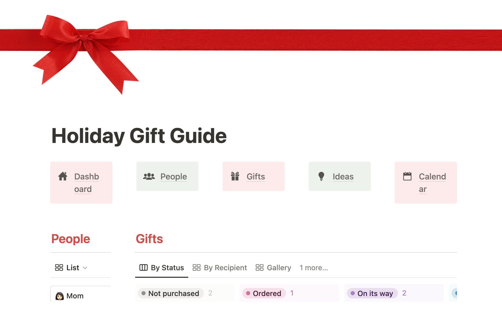 En förhandsgranskning av mallen för Holiday Gift Guide