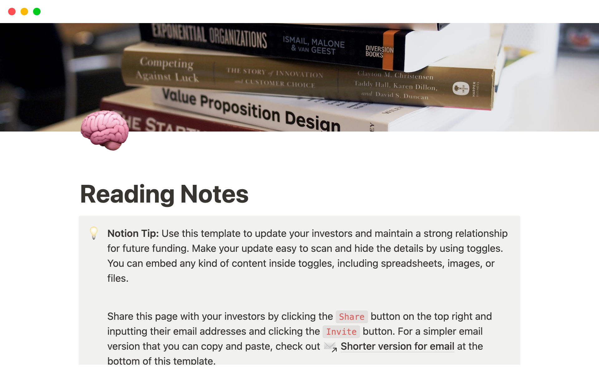 Vista previa de plantilla para Reading Notes