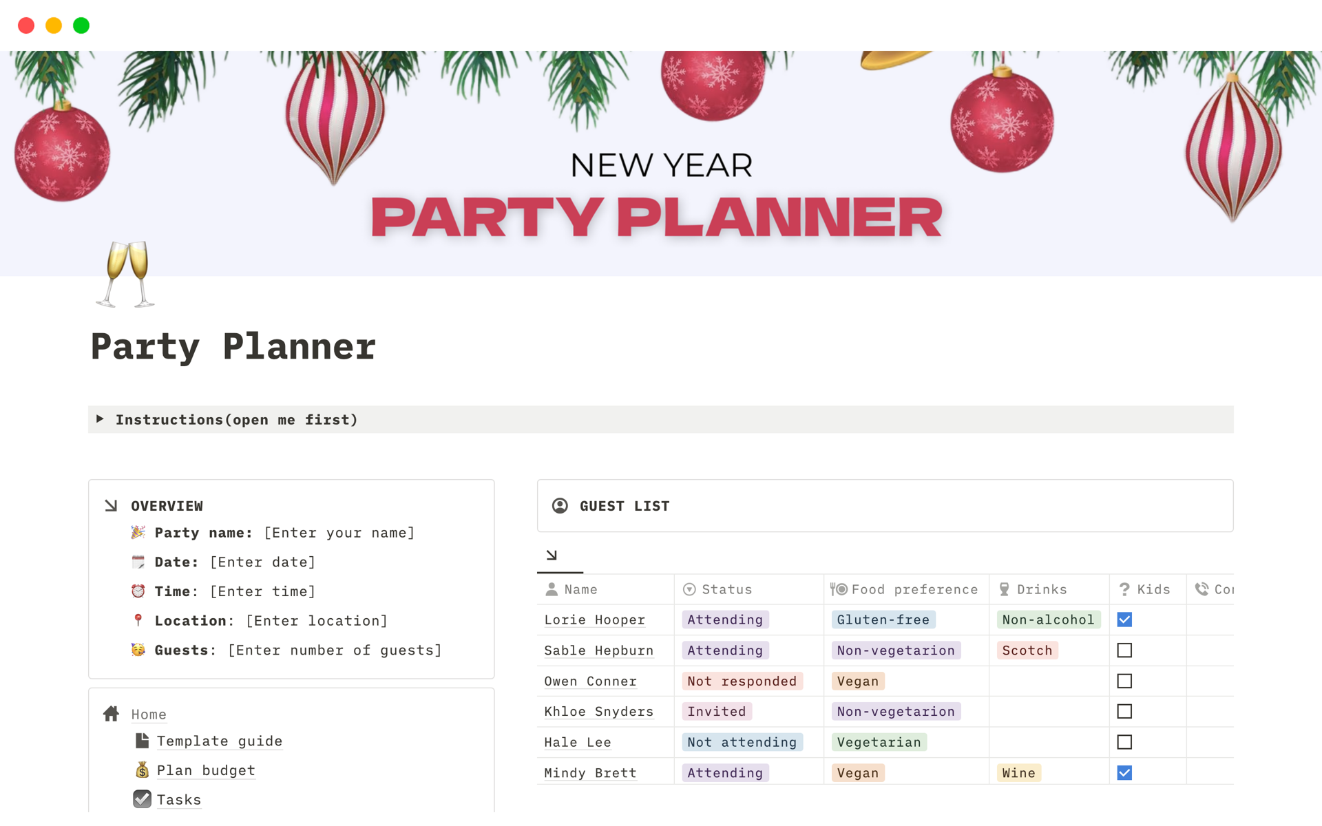 Simple party planning template 🥳
