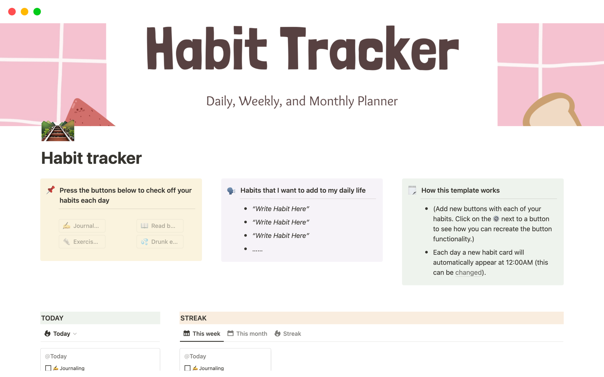 En förhandsgranskning av mallen för Habit tracker