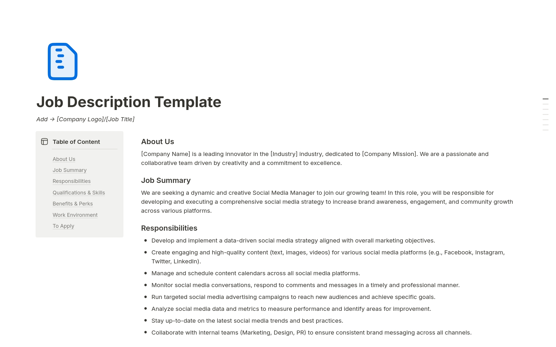 Streamline Your Hiring with the Easy-to-Customize Job Description Notion Template!