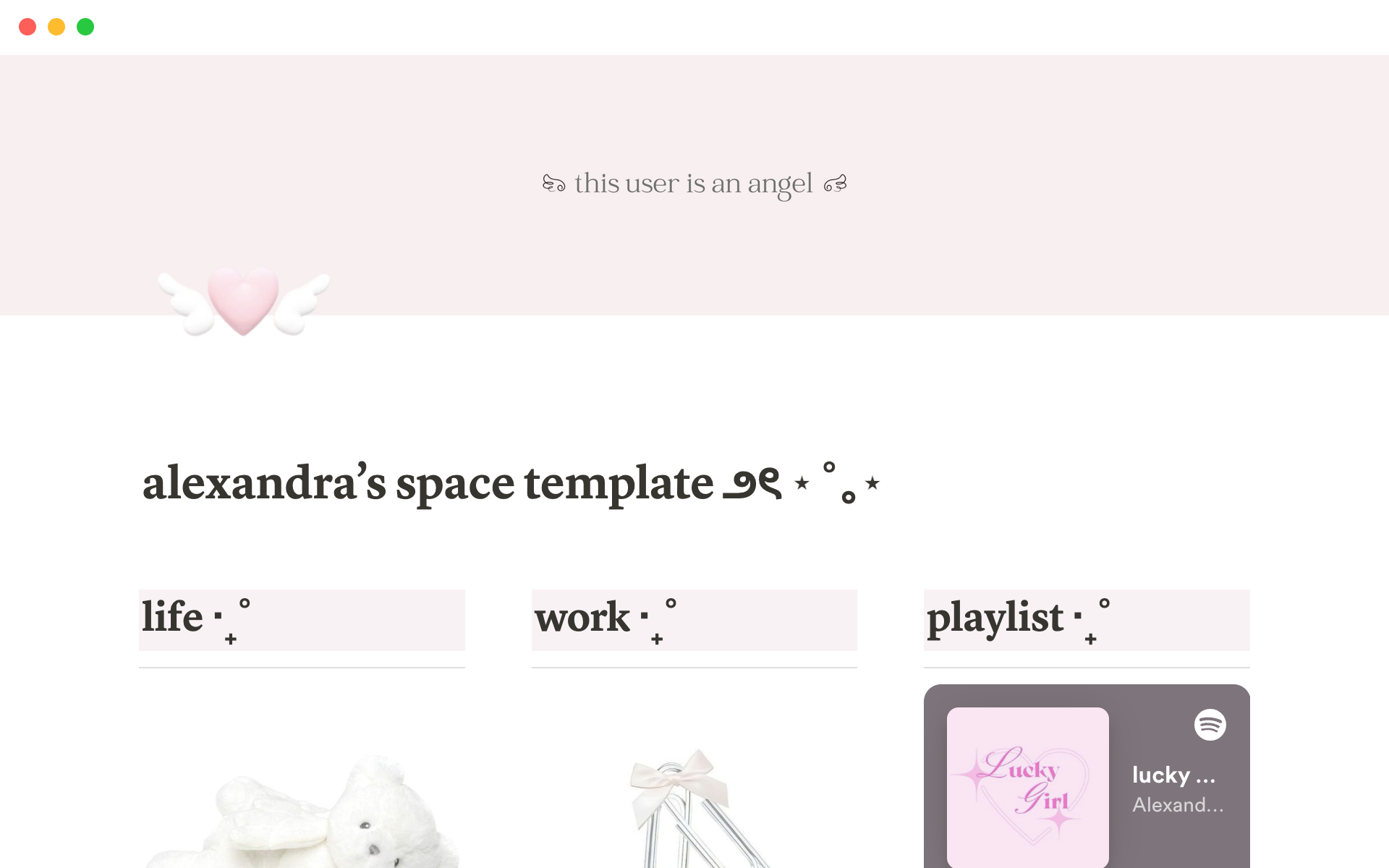 A template preview for alexandra’s space