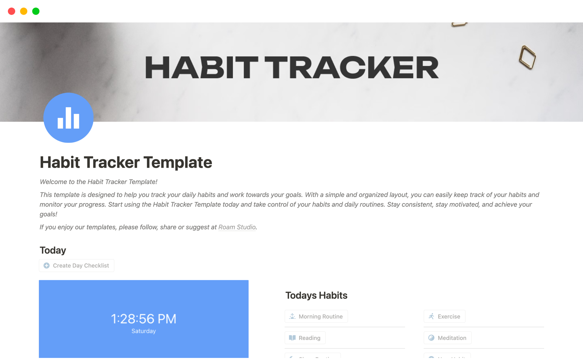 En förhandsgranskning av mallen för Habit Tracker