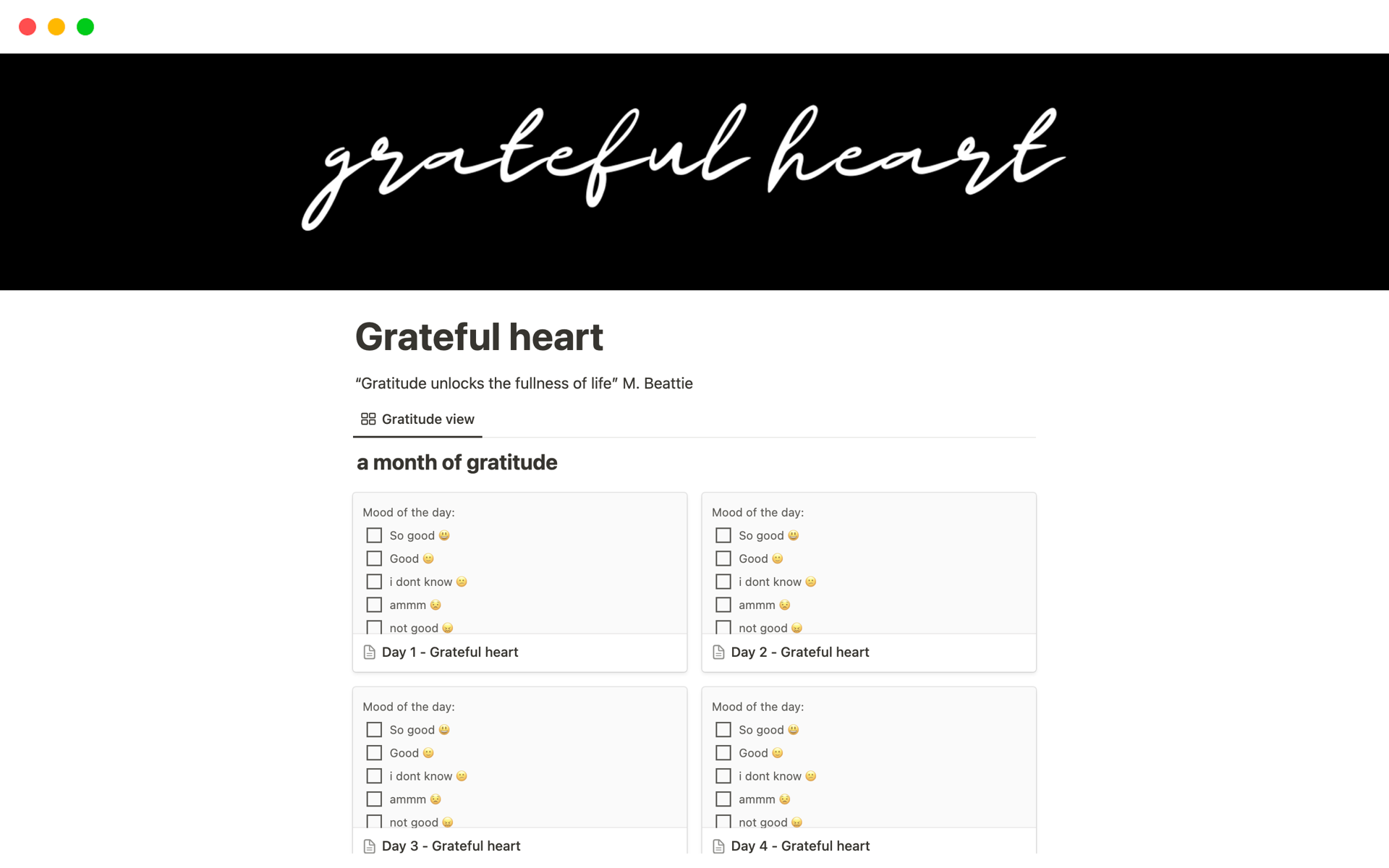 En förhandsgranskning av mallen för Grateful heart 