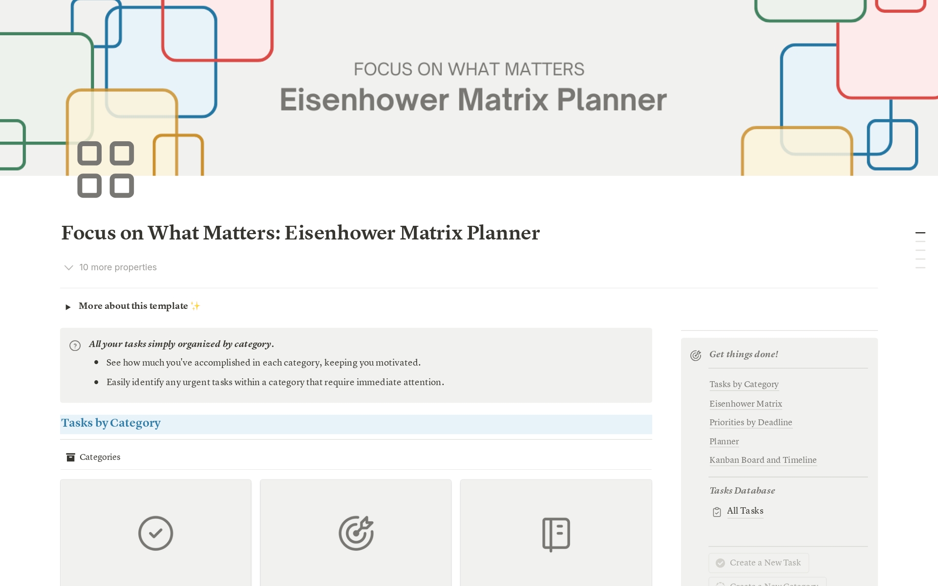 En förhandsgranskning av mallen för Focus on What Matters: Eisenhower Matrix Planner