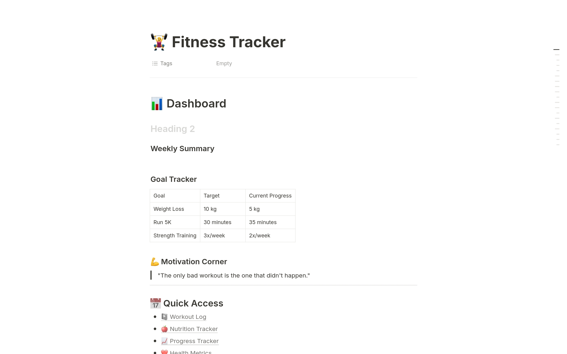 🏋️‍♀️ Comprehensive Fitness Tracker Template
Transform your health and fitness journey with this all-in-one Notion template. Designed for both beginners and fitness enthusiasts, this tracker helps you set goals, monitor progress, and stay motivated.