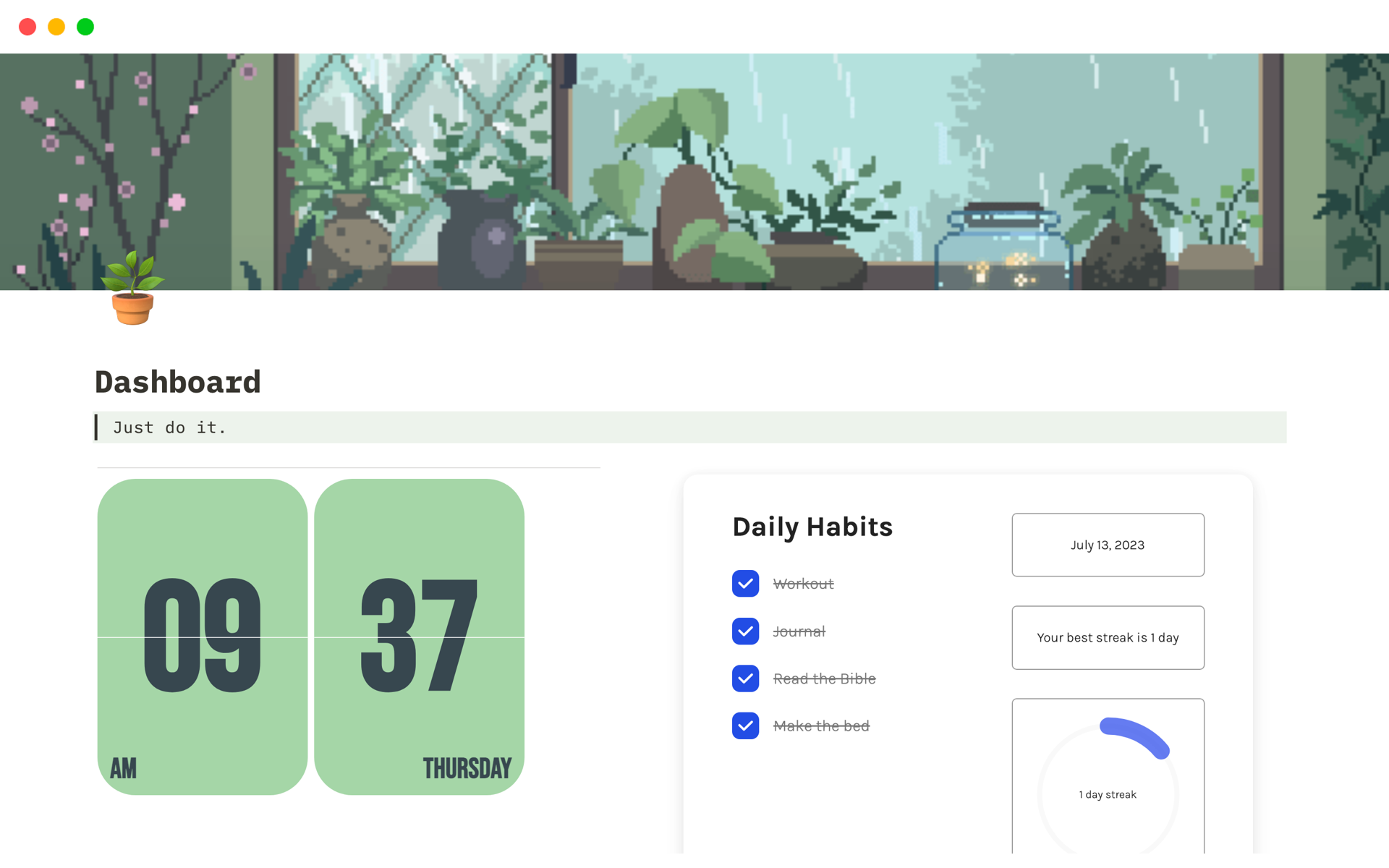 A template preview for Personal Life Dashboard