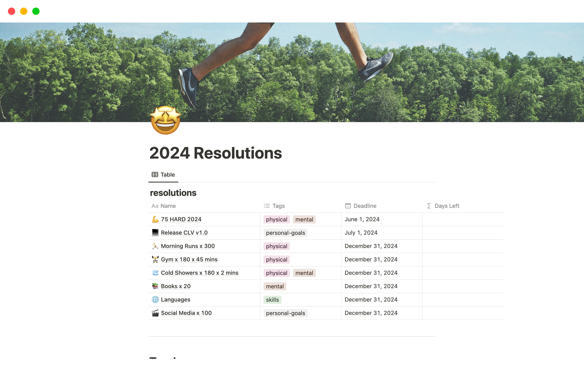 A database system that allows you to write down your resolutions of the new year and track the progress of them.