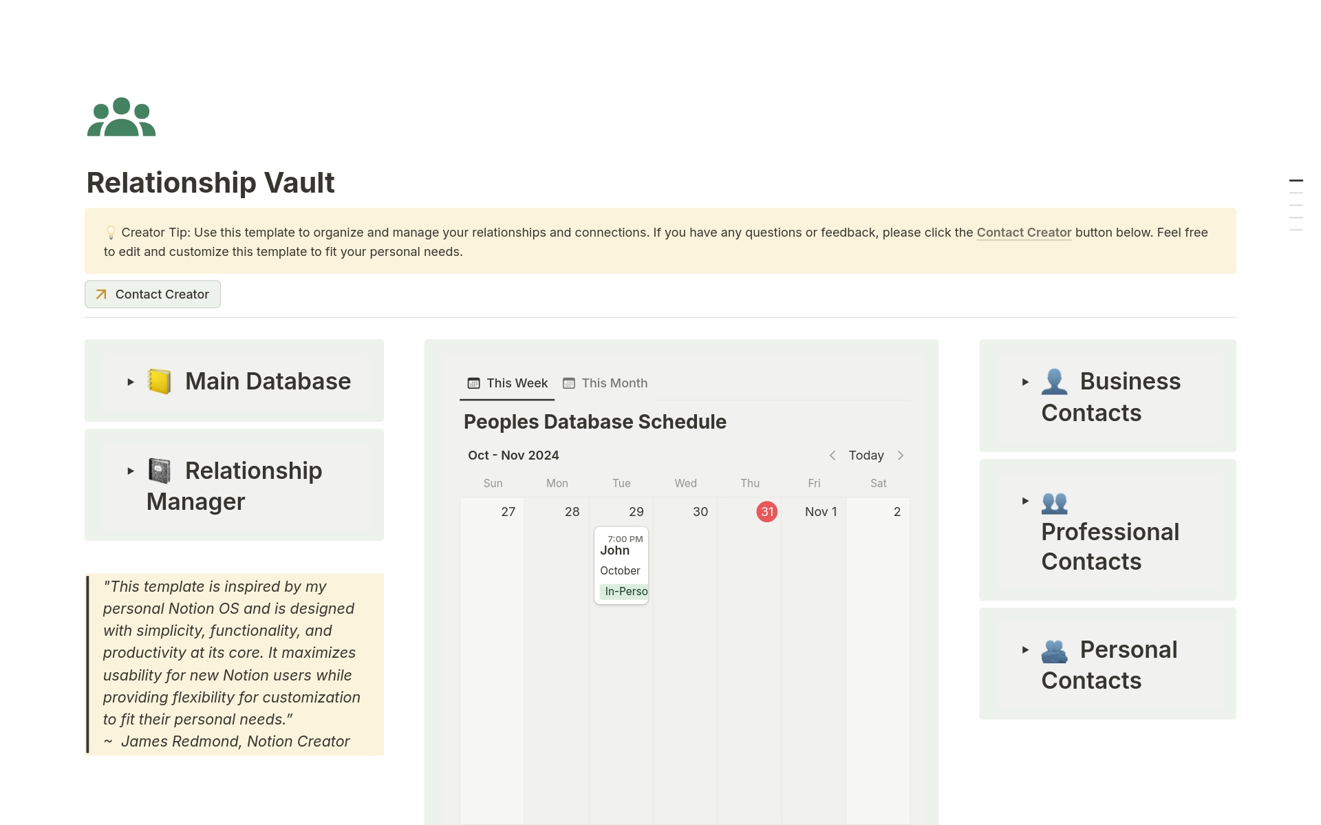 Relationship Vault Template By James Redmond | Notion Marketplace