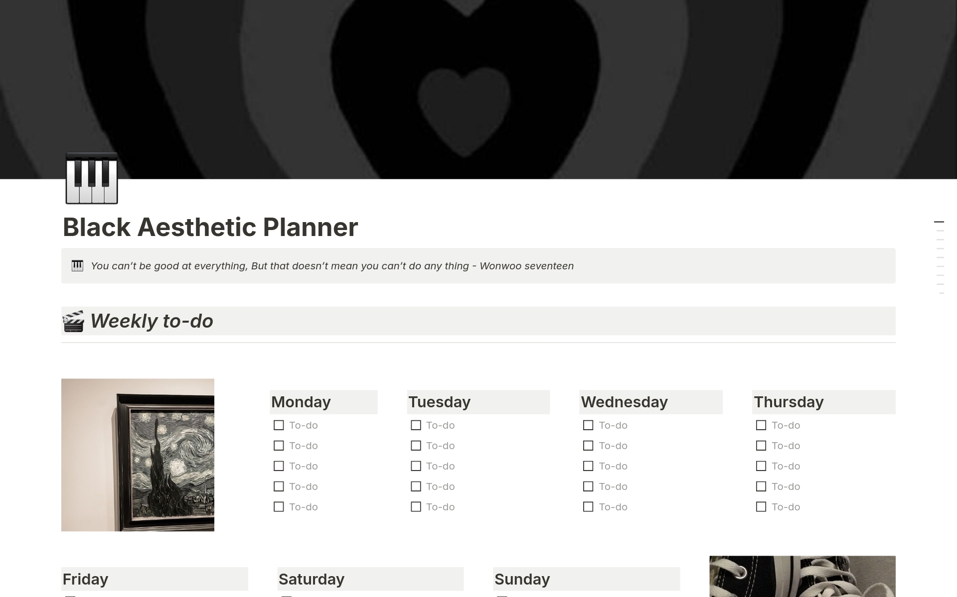 A template preview for Black aesthetic planner