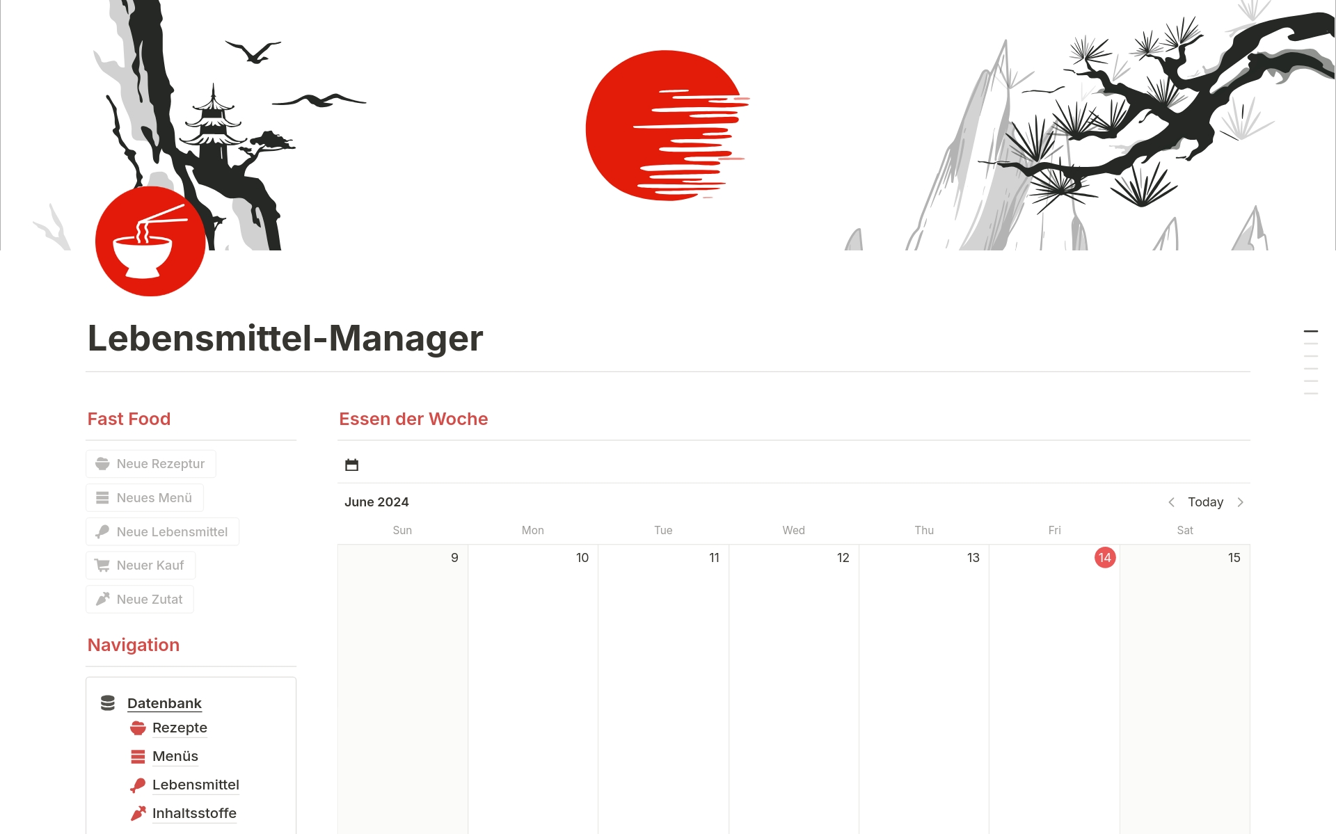 A template preview for Lebensmittel-Manager