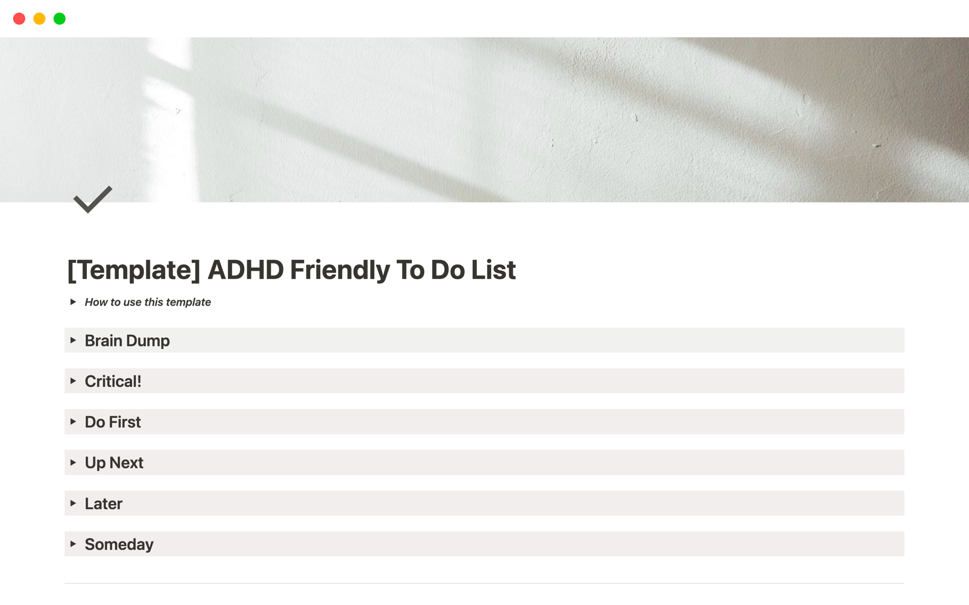 En förhandsgranskning av mallen för ADHD Friendly To Do List | Brain Dump Tasks 