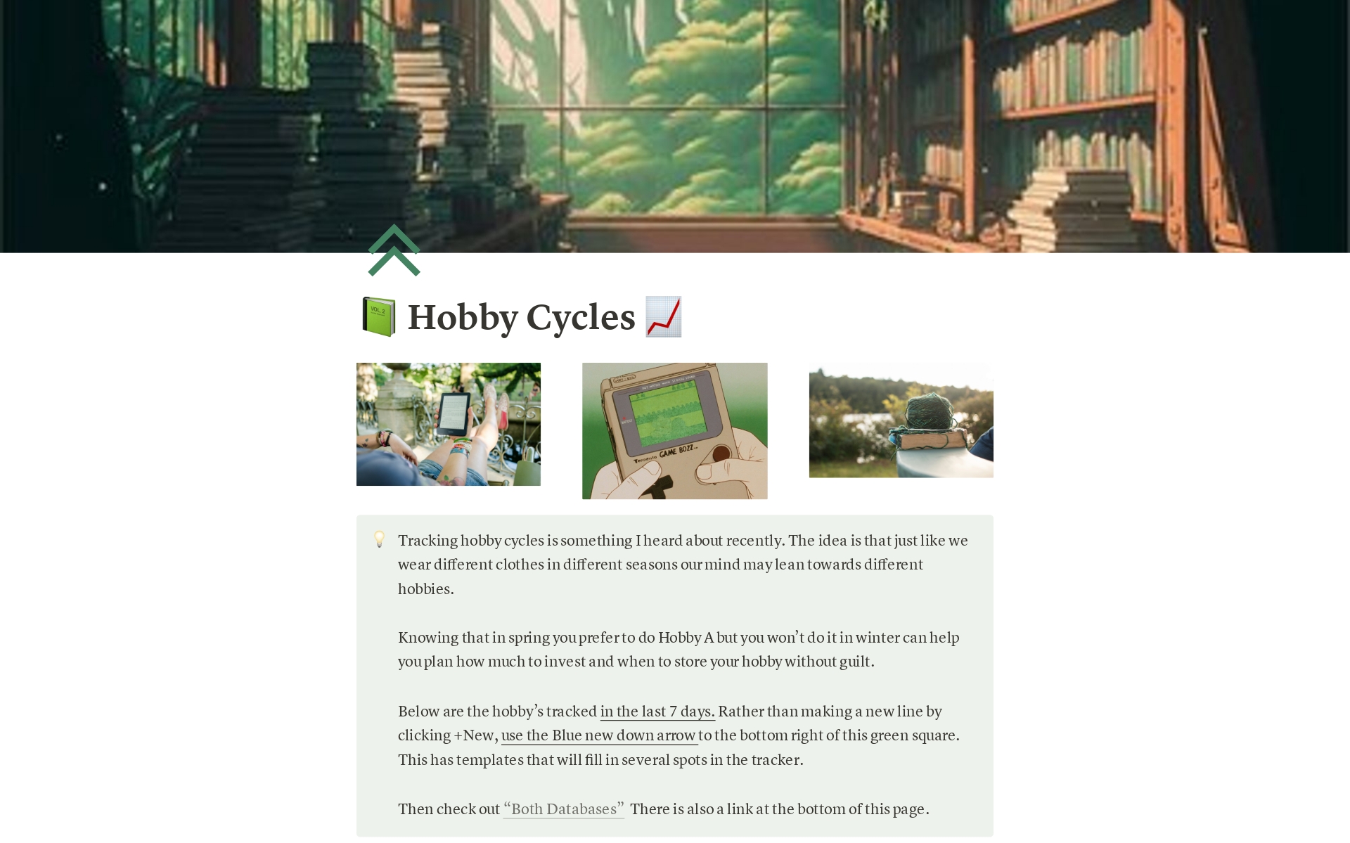 A template preview for Hobby Cycle Tracker