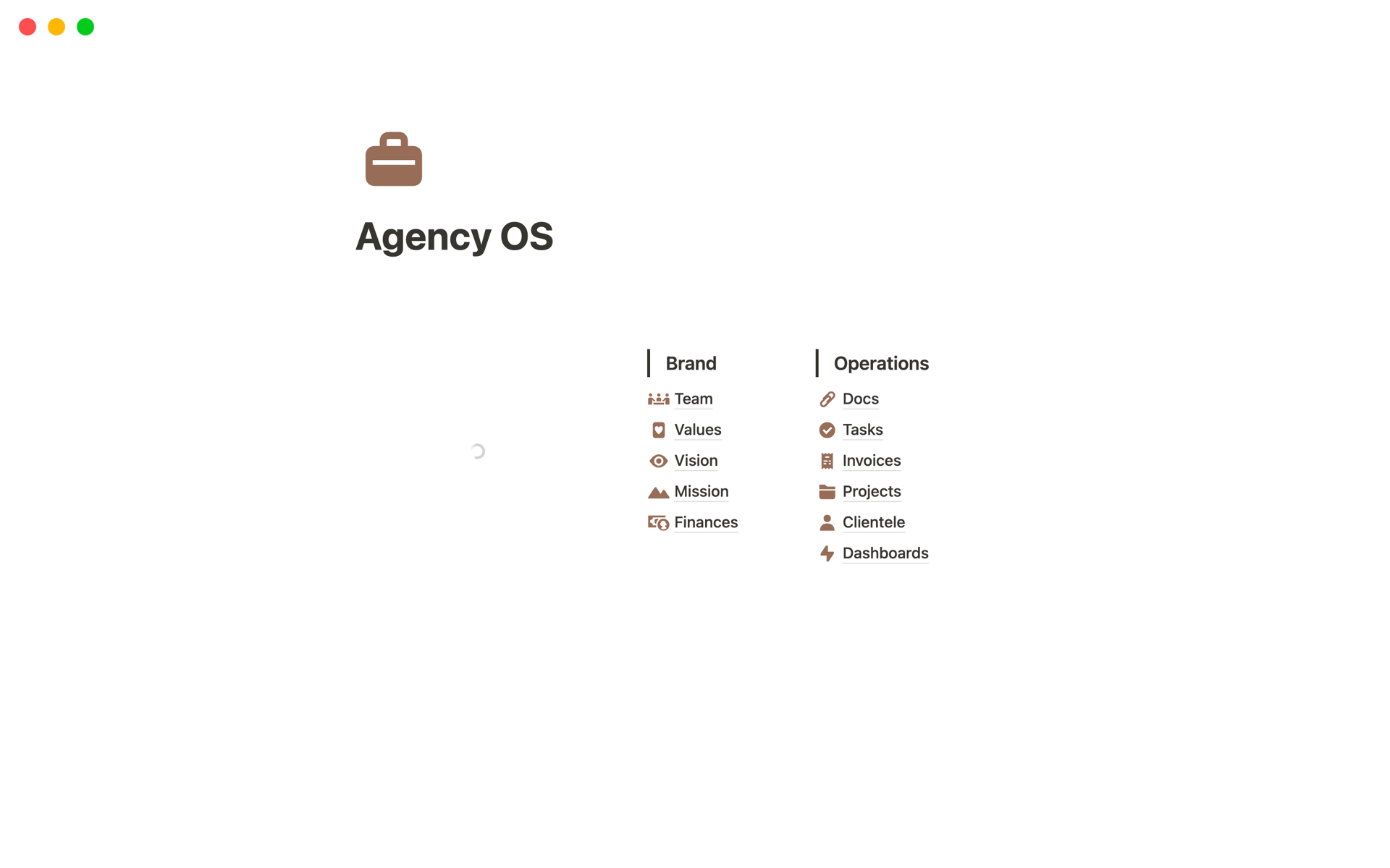En förhandsgranskning av mallen för Agency OS
