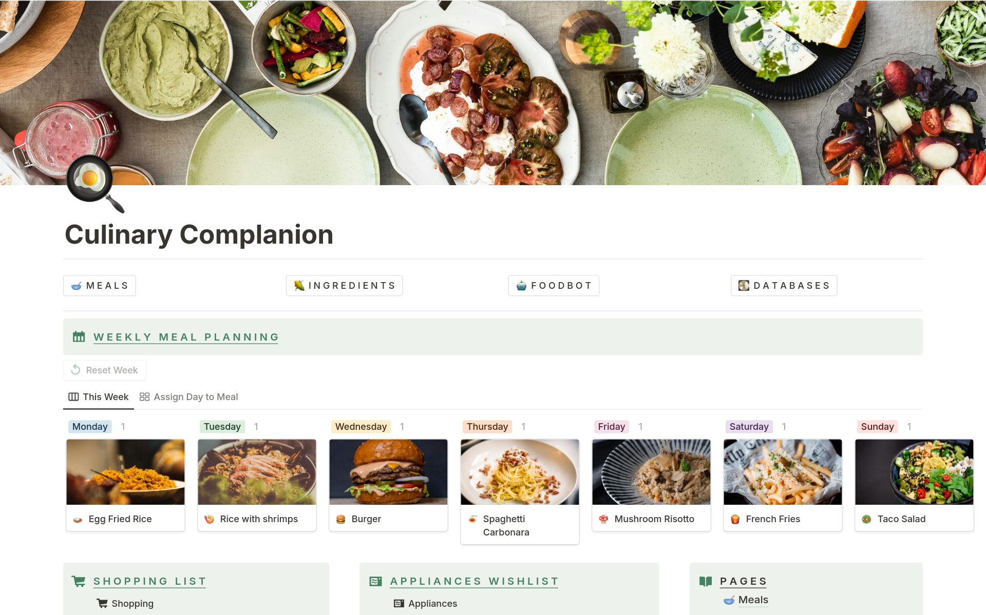 En förhandsgranskning av mallen för Culinary Complanion - Kitchen Helper