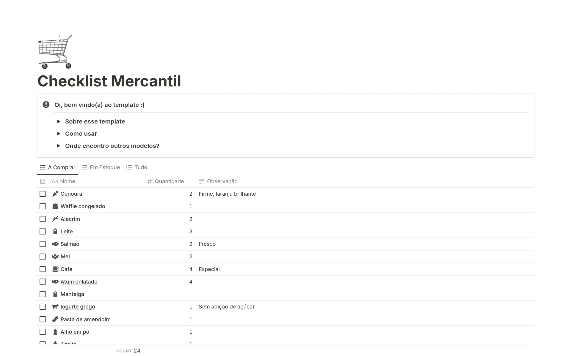 Eine Vorlagenvorschau für Checklist Compras Mercantil