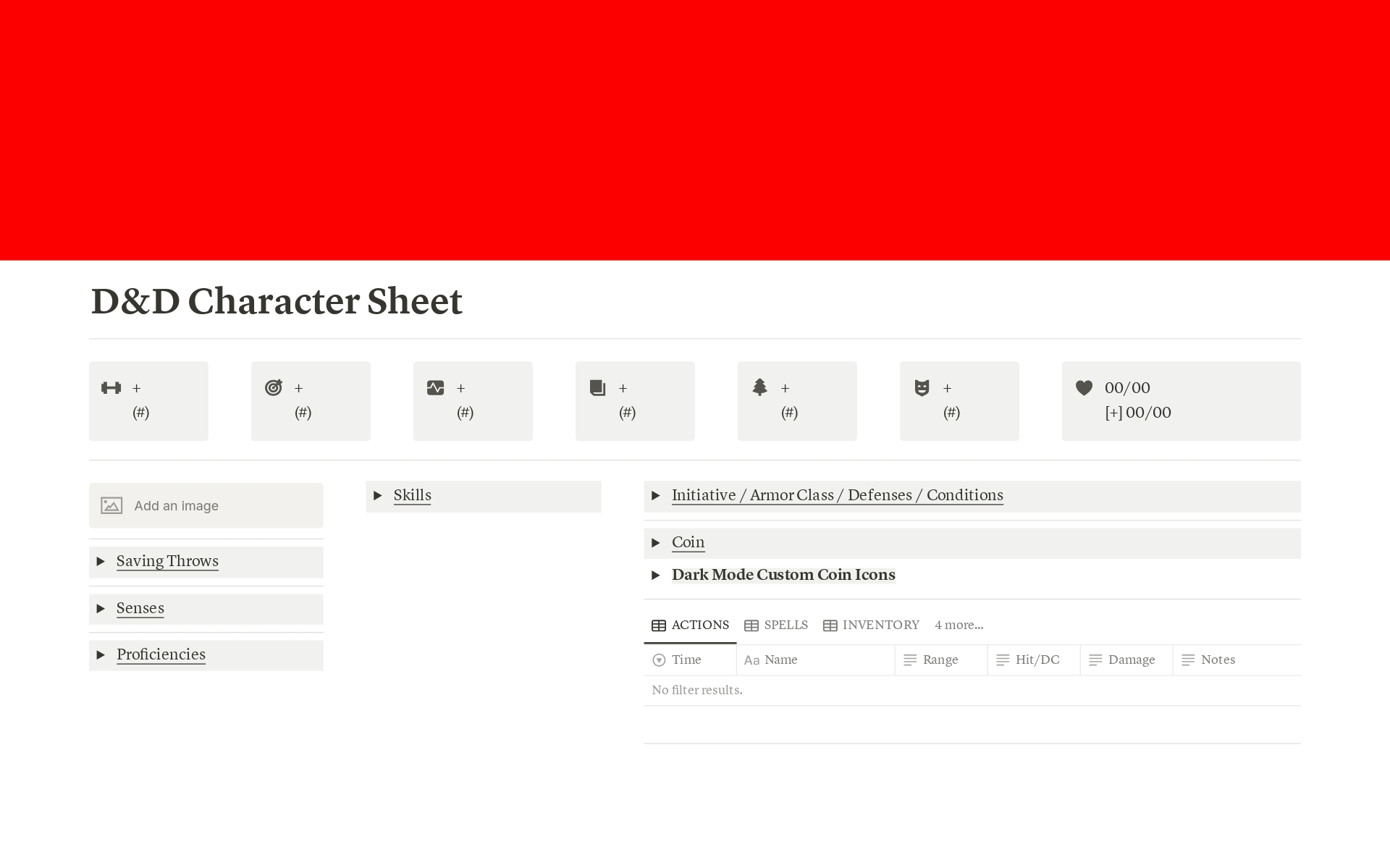 Party full on D&D Beyond? Use this template to simulate D&D Beyond's character sheet layout and create countless characters, organized beautifully into your Notion workspace!