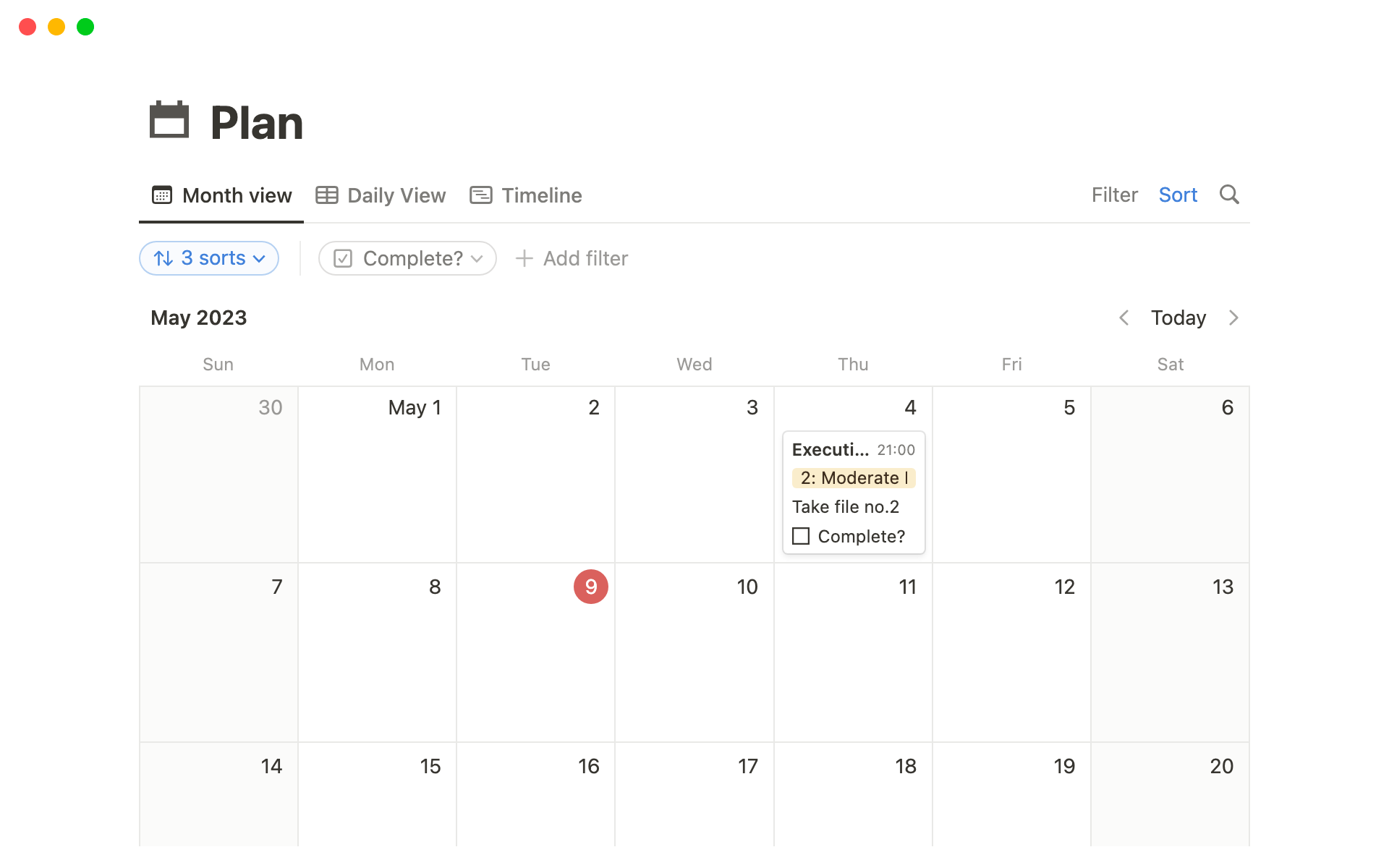 Vista previa de una plantilla para Monthly Planner with timeline