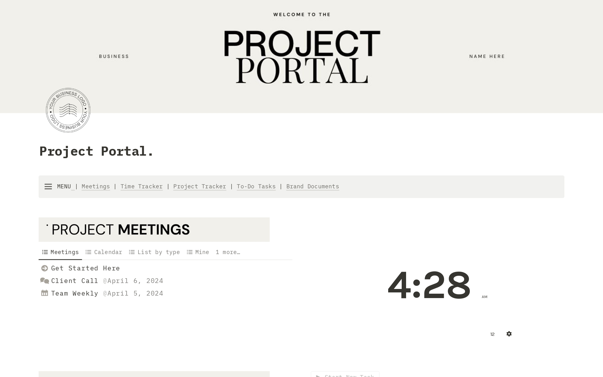 A template preview for Project & Client Portal